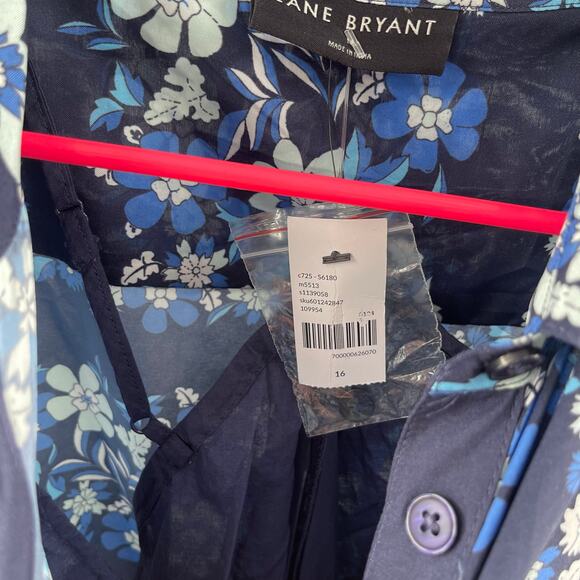 LANE BRYANT Dress Size 16 Button Down Blue Floral Knee Length NWT Plus Curvy - Picture 8 of 16